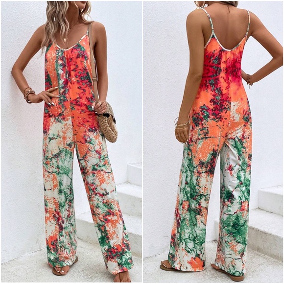 Boho Tie Dye Wide leg Jumper Jumpsuit - Picture 2 of 3
